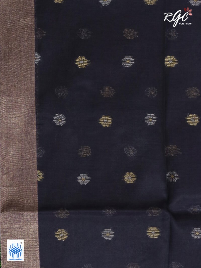 Purple Black Cotton Silk Zari Jamdani Saree - Image 10