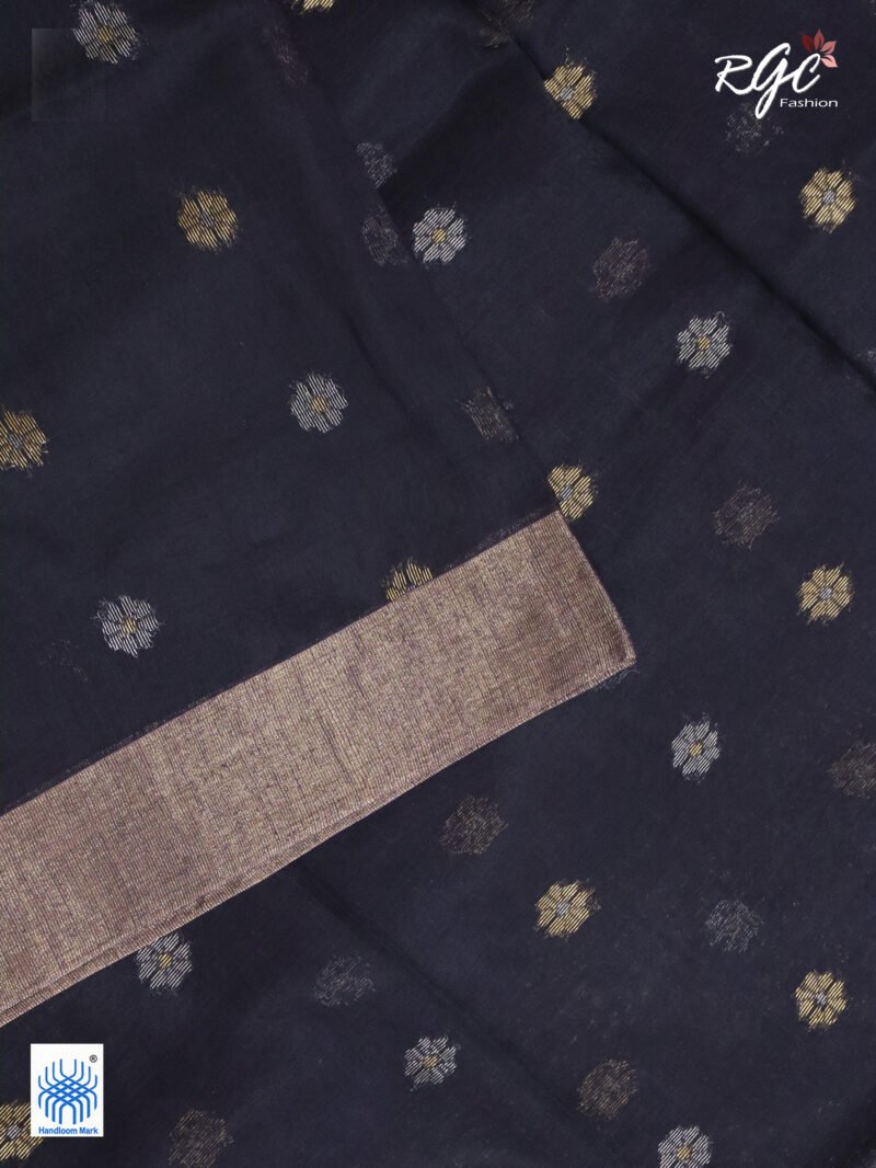Purple Black Cotton Silk Zari Jamdani Saree - Image 8