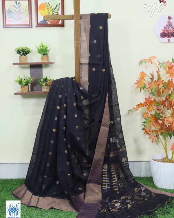 Purple Black Cotton Silk Zari Jamdani Saree