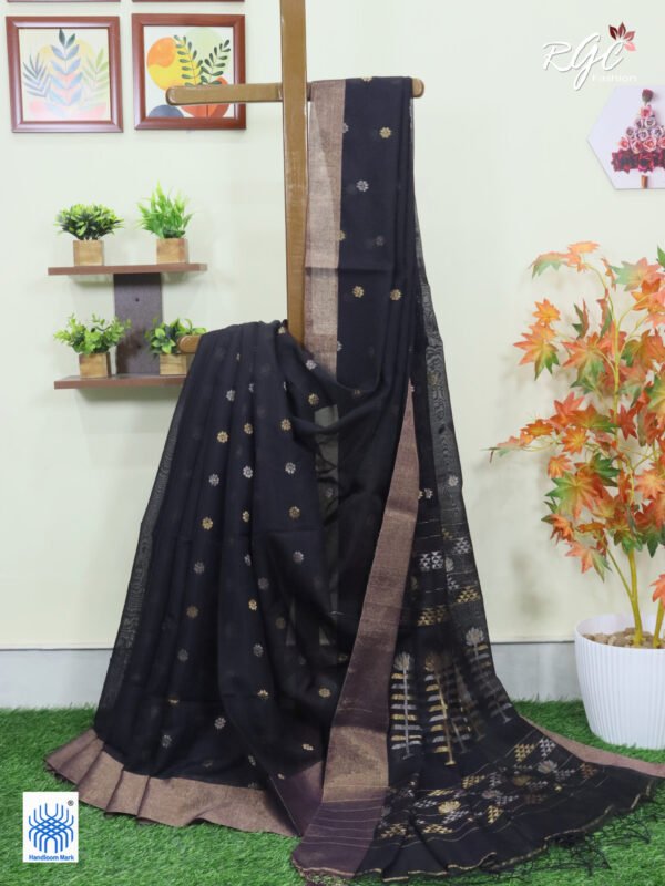 Purple Black Cotton Silk Zari Jamdani Saree