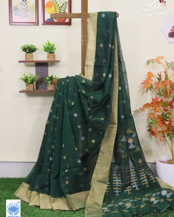 Bottle Green Cotton Silk Zari Jamdani Saree