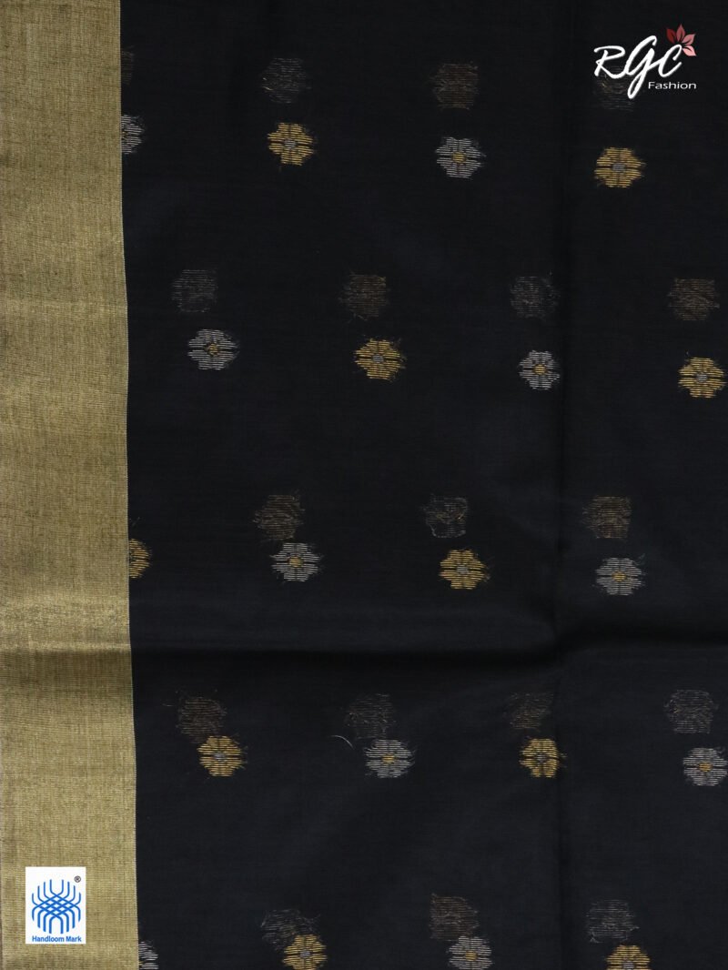 Black Cotton Silk Zari Jamdani Saree - Image 10