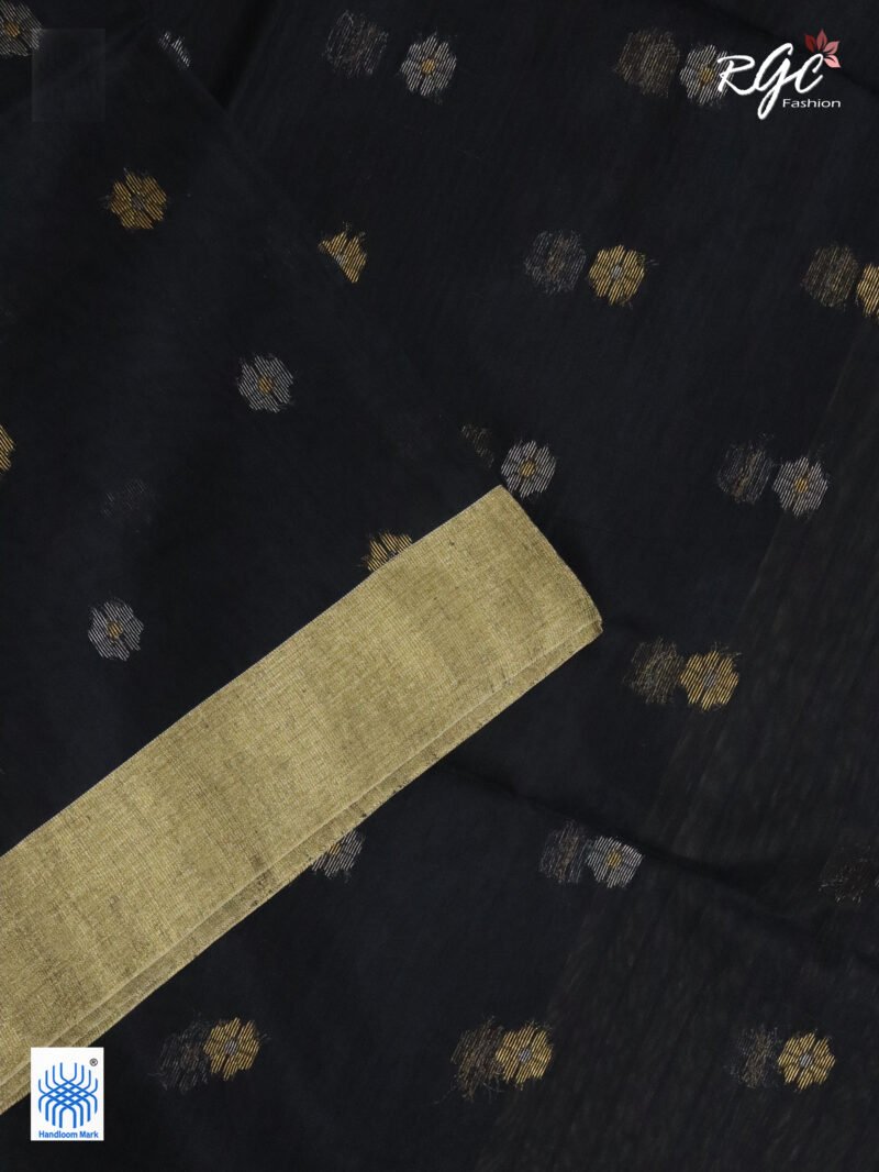 Black Cotton Silk Zari Jamdani Saree - Image 9