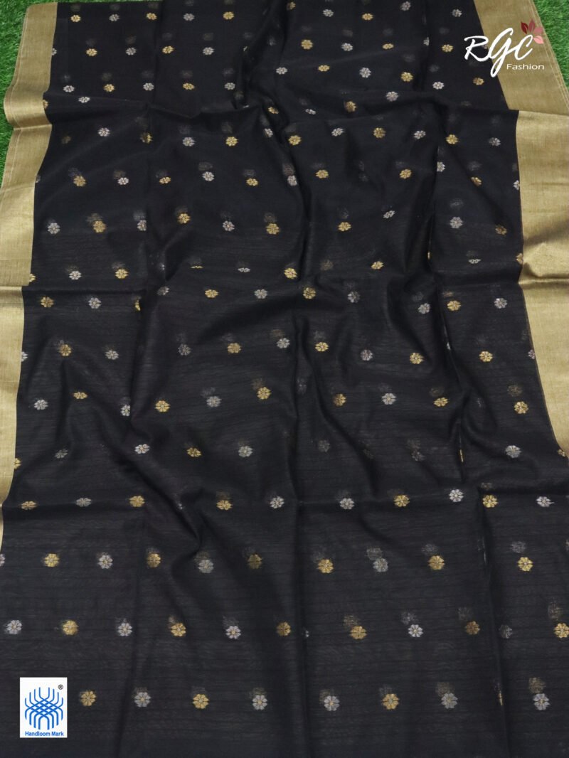 Black Cotton Silk Zari Jamdani Saree - Image 7