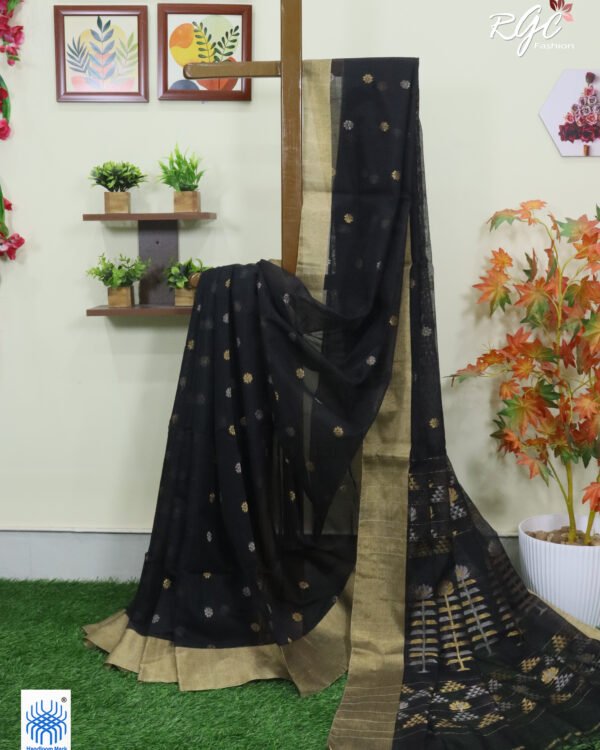 Black Cotton Silk Zari Jamdani Saree
