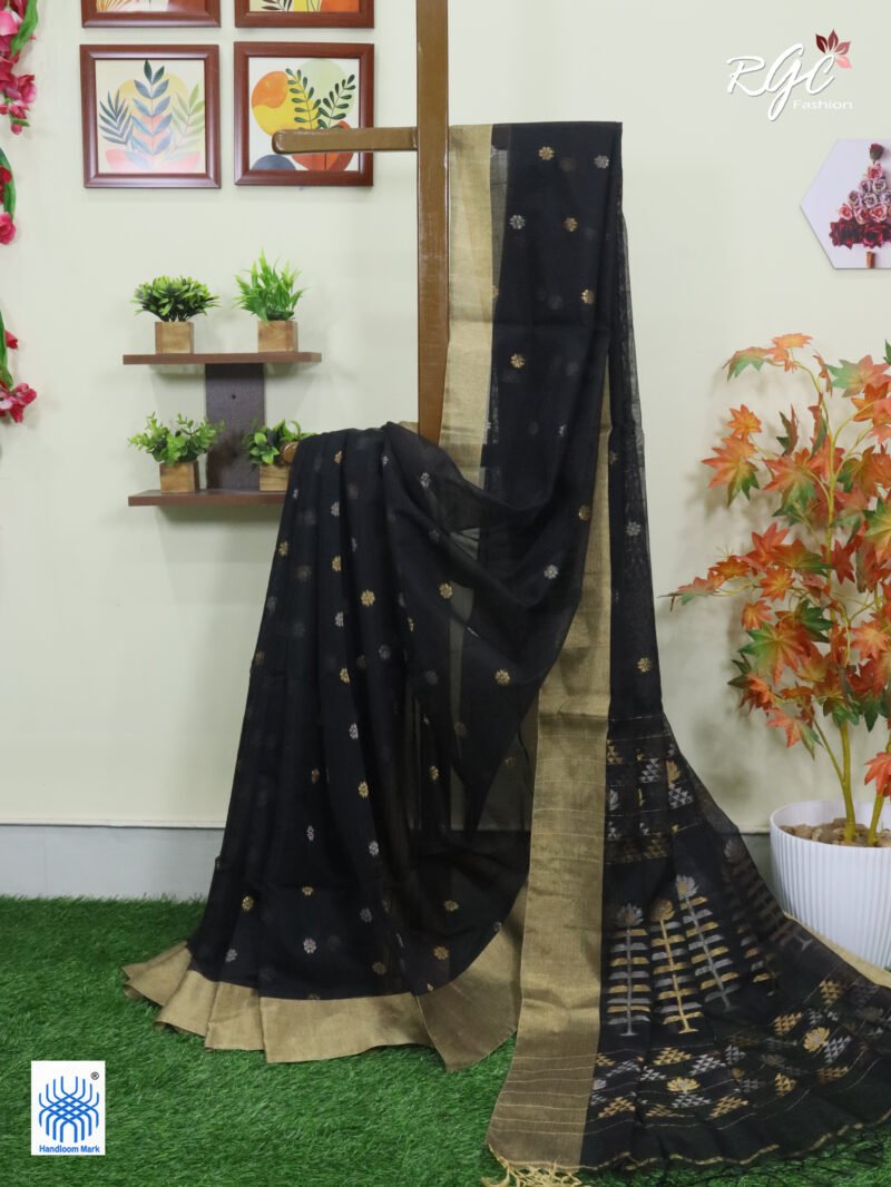Black Cotton Silk Zari Jamdani Saree