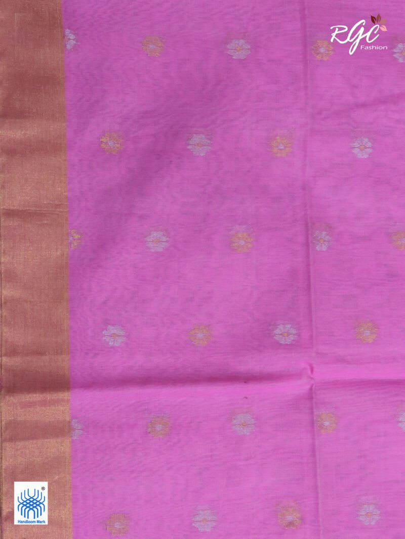 Pink Cotton Silk Zari Jamdani Saree - Image 10