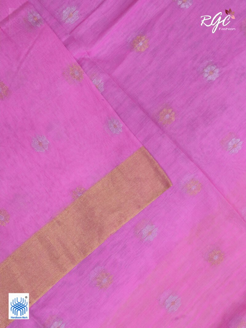 Pink Cotton Silk Zari Jamdani Saree - Image 9
