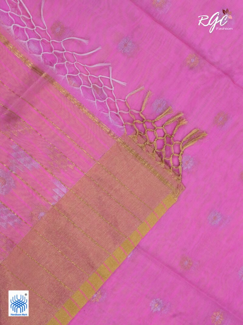 Pink Cotton Silk Zari Jamdani Saree - Image 8