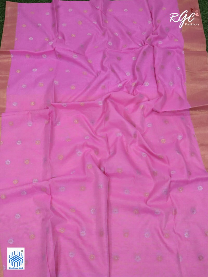Pink Cotton Silk Zari Jamdani Saree - Image 7