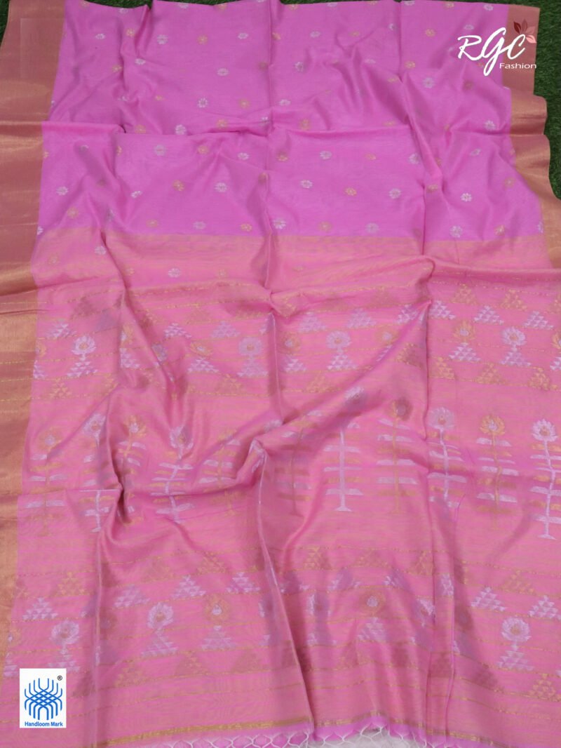 Pink Cotton Silk Zari Jamdani Saree - Image 6