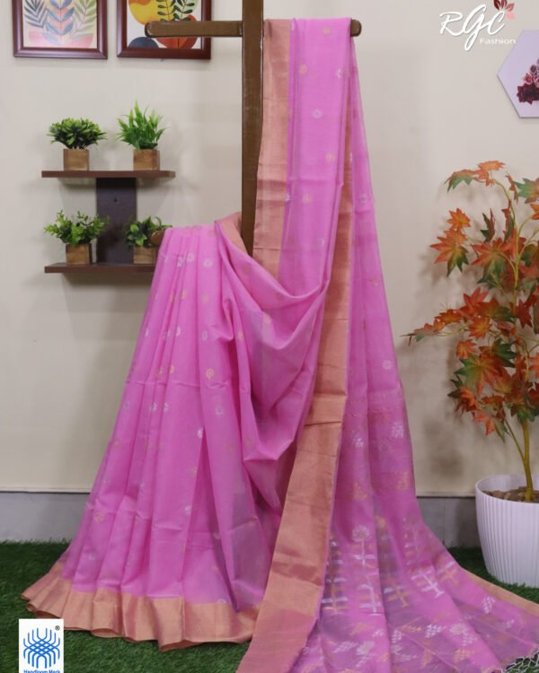 Pink Cotton Silk Zari Jamdani Saree