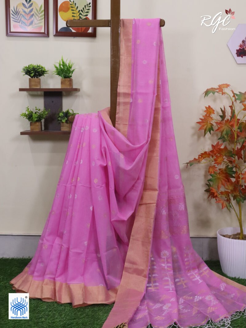 Pink Cotton Silk Zari Jamdani Saree