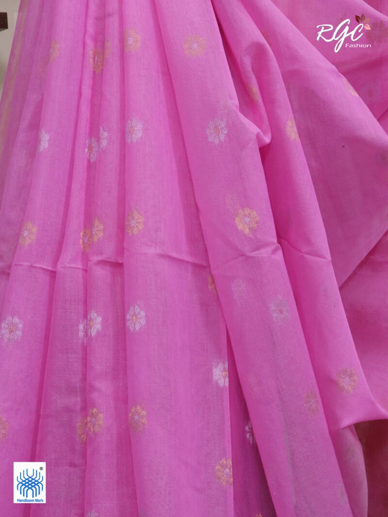 Pink Cotton Silk Zari Jamdani Saree - Image 3