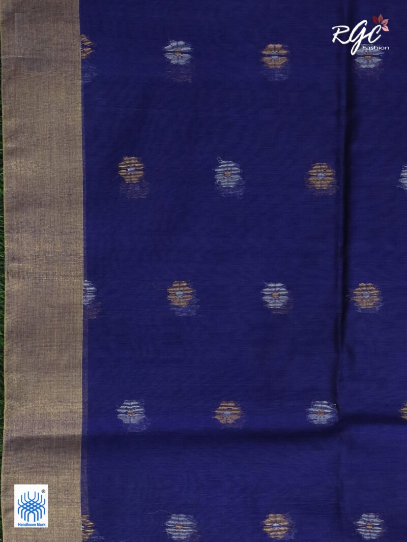Blue Cotton Silk Zari Jamdani Saree - Image 10
