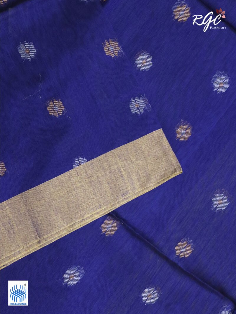 Blue Cotton Silk Zari Jamdani Saree - Image 9