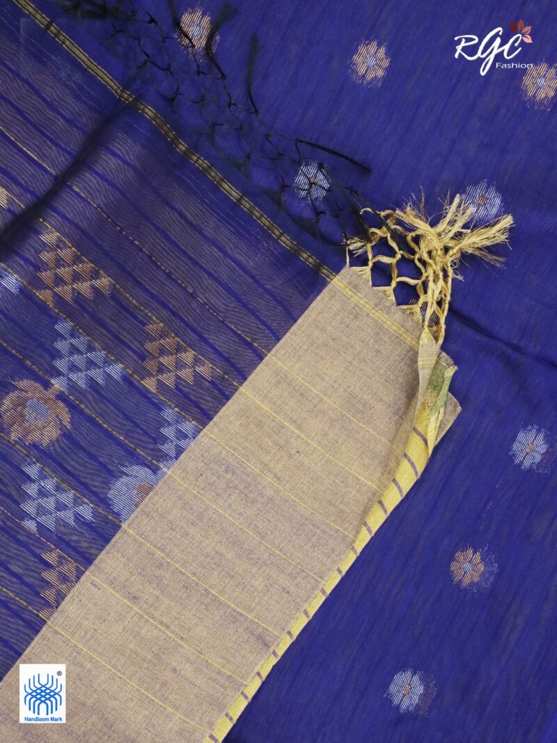 Blue Cotton Silk Zari Jamdani Saree - Image 8