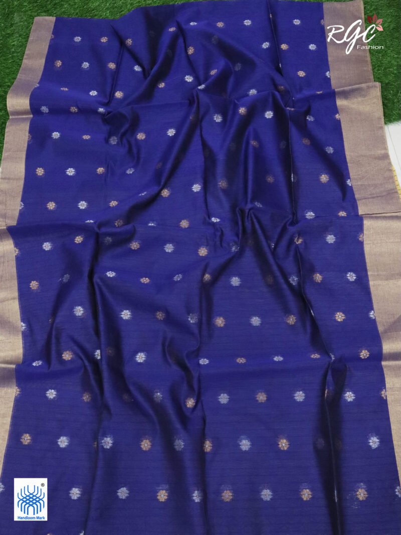 Blue Cotton Silk Zari Jamdani Saree - Image 7