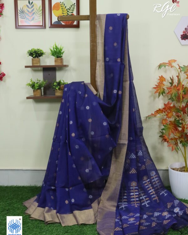 Blue Cotton Silk Zari Jamdani Saree