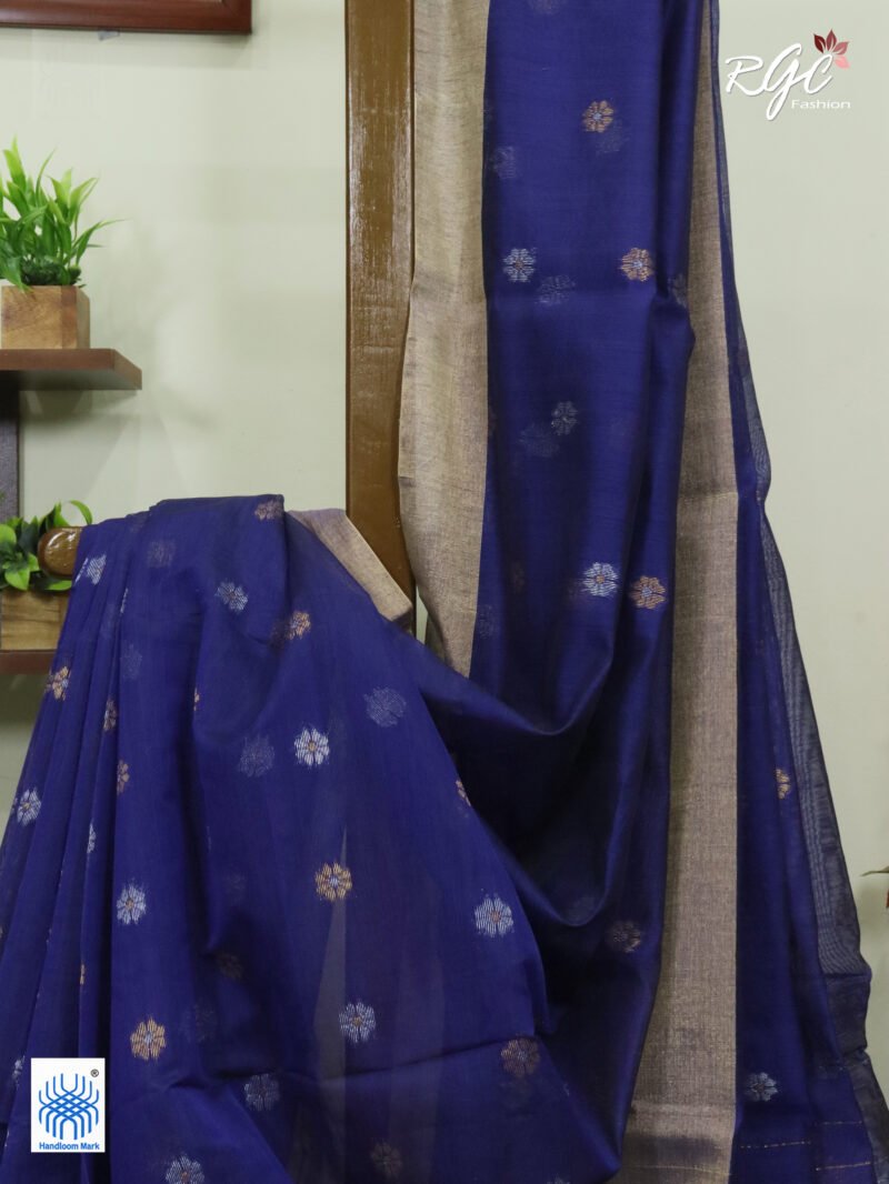 Blue Cotton Silk Zari Jamdani Saree - Image 2