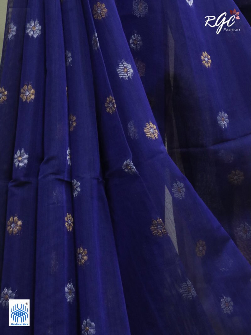 Blue Cotton Silk Zari Jamdani Saree - Image 3