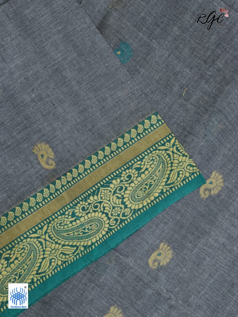 Gray Bengal Pure Cotton Traditional Saree - Image 9