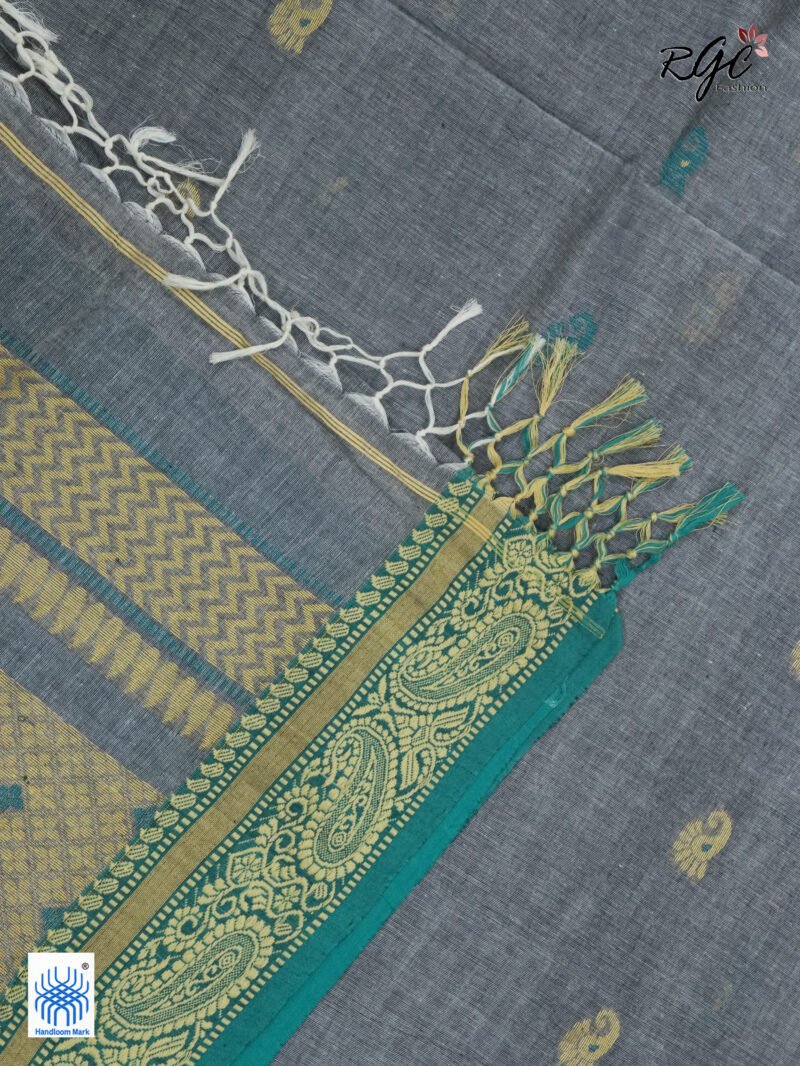Gray Bengal Pure Cotton Traditional Saree - Image 8