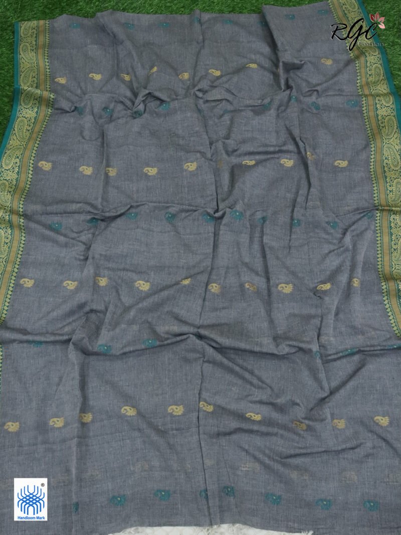 Gray Bengal Pure Cotton Traditional Saree - Image 7