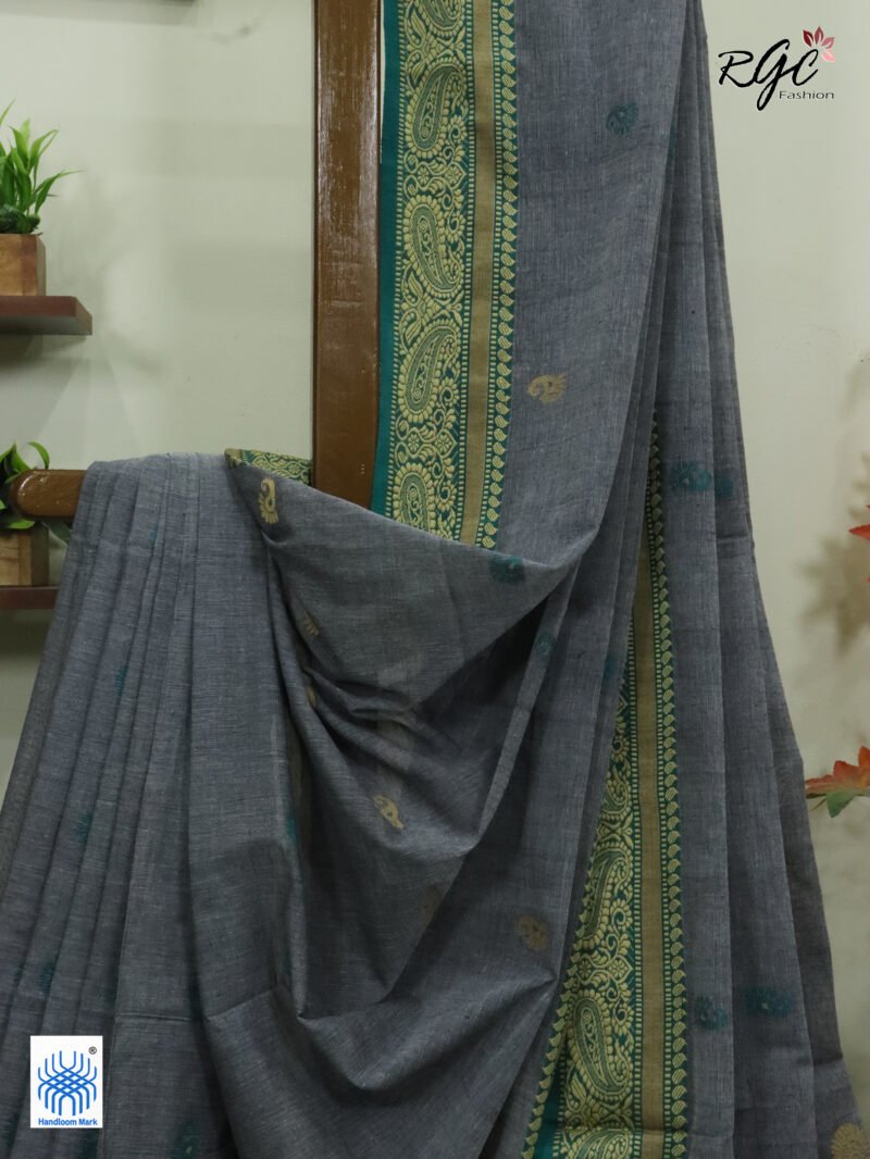 Gray Bengal Pure Cotton Traditional Saree - Image 10