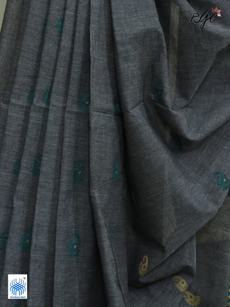 Gray Bengal Pure Cotton Traditional Saree - Image 3