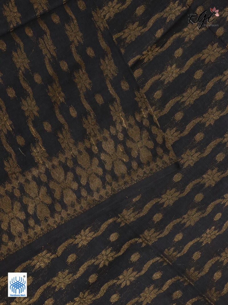 Black Pure Cotton Allover Jamdani Saree - Image 9