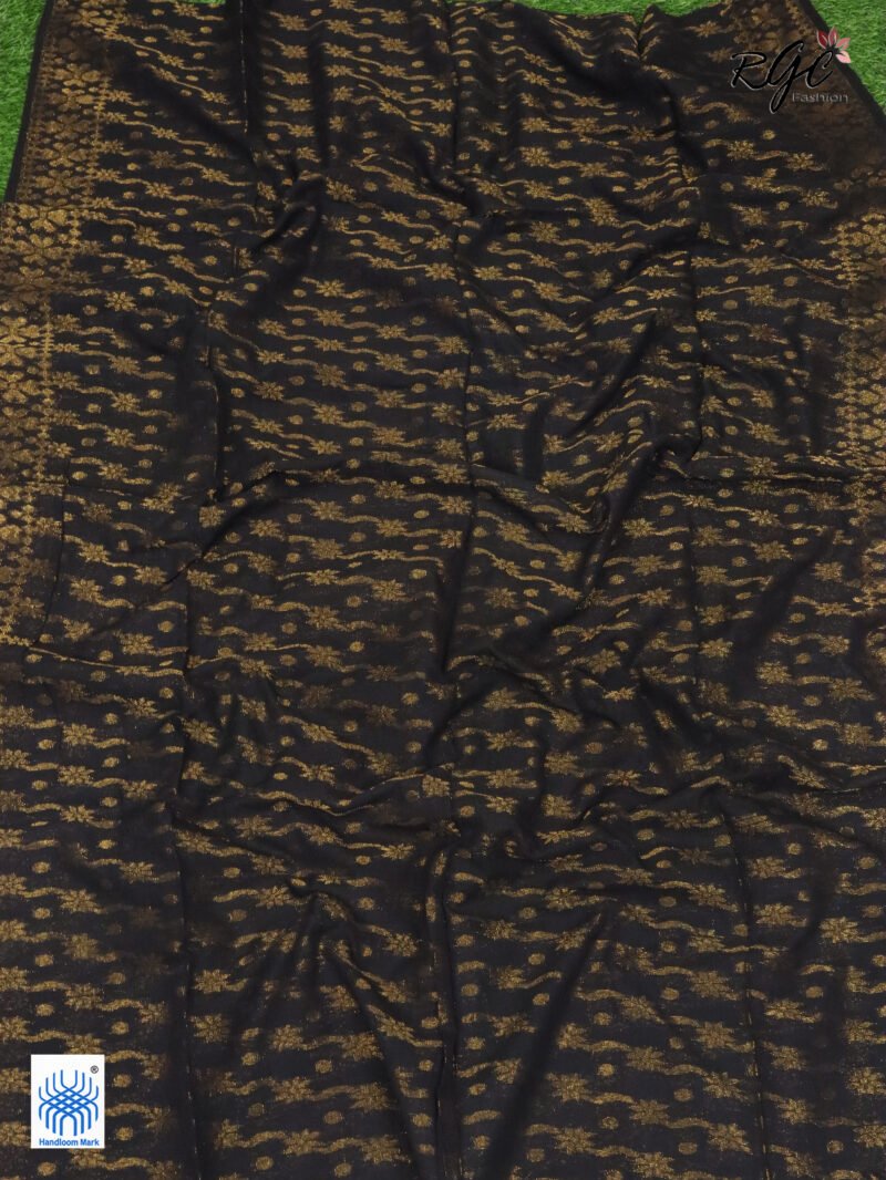 Black Pure Cotton Allover Jamdani Saree - Image 6