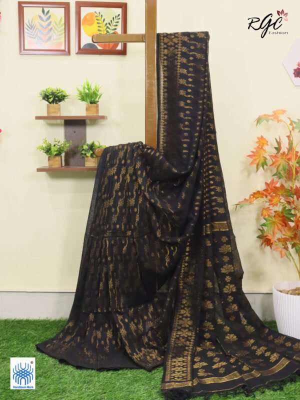 Black Pure Cotton Allover Jamdani Saree