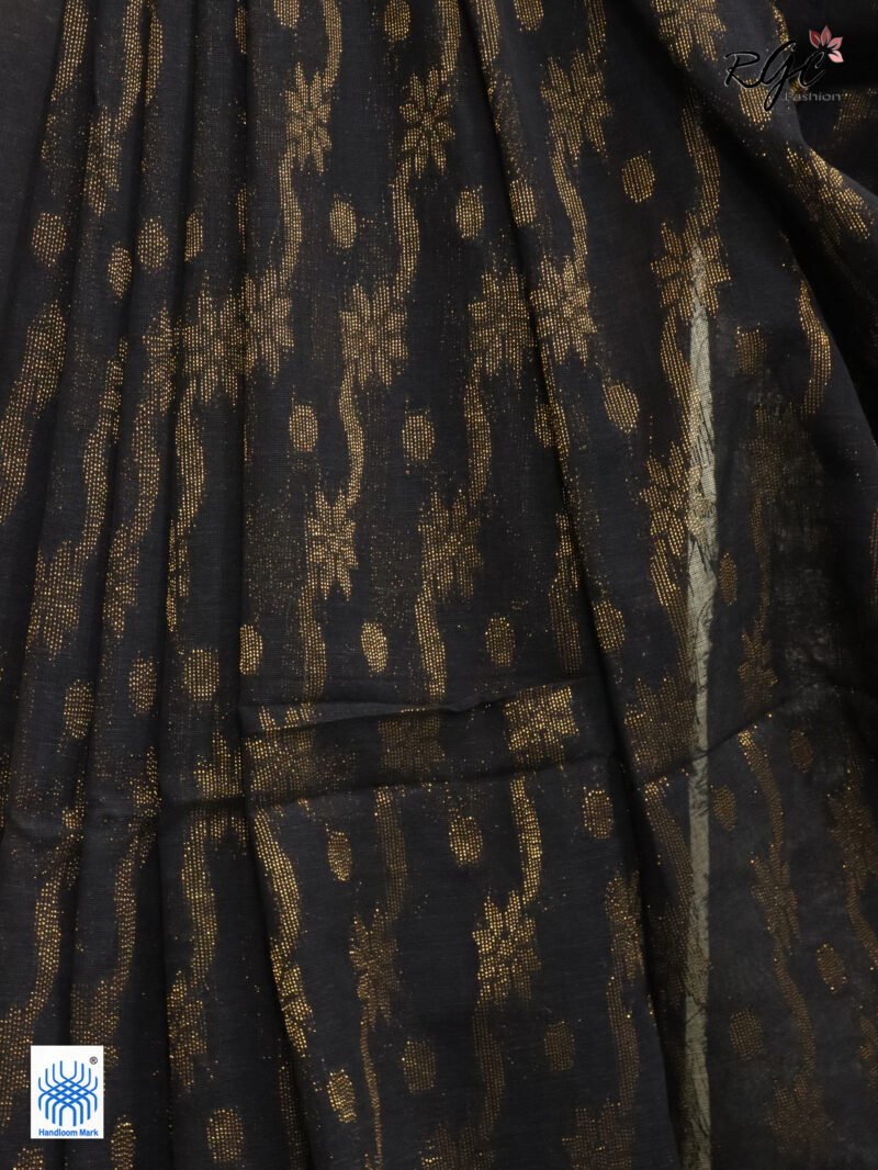 Black Pure Cotton Allover Jamdani Saree - Image 5