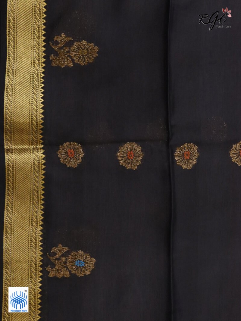 Black Bengal Katan Silk Benarasi Saree - Image 2