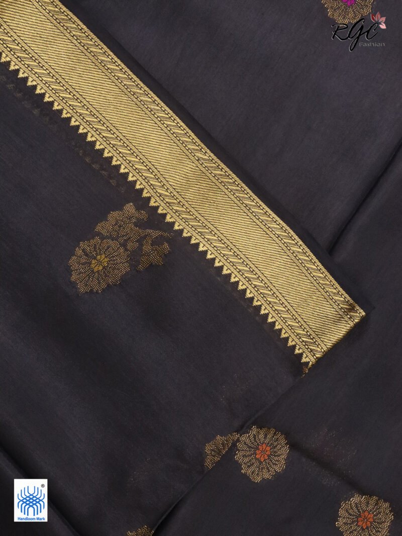 Black Bengal Katan Silk Benarasi Saree - Image 5