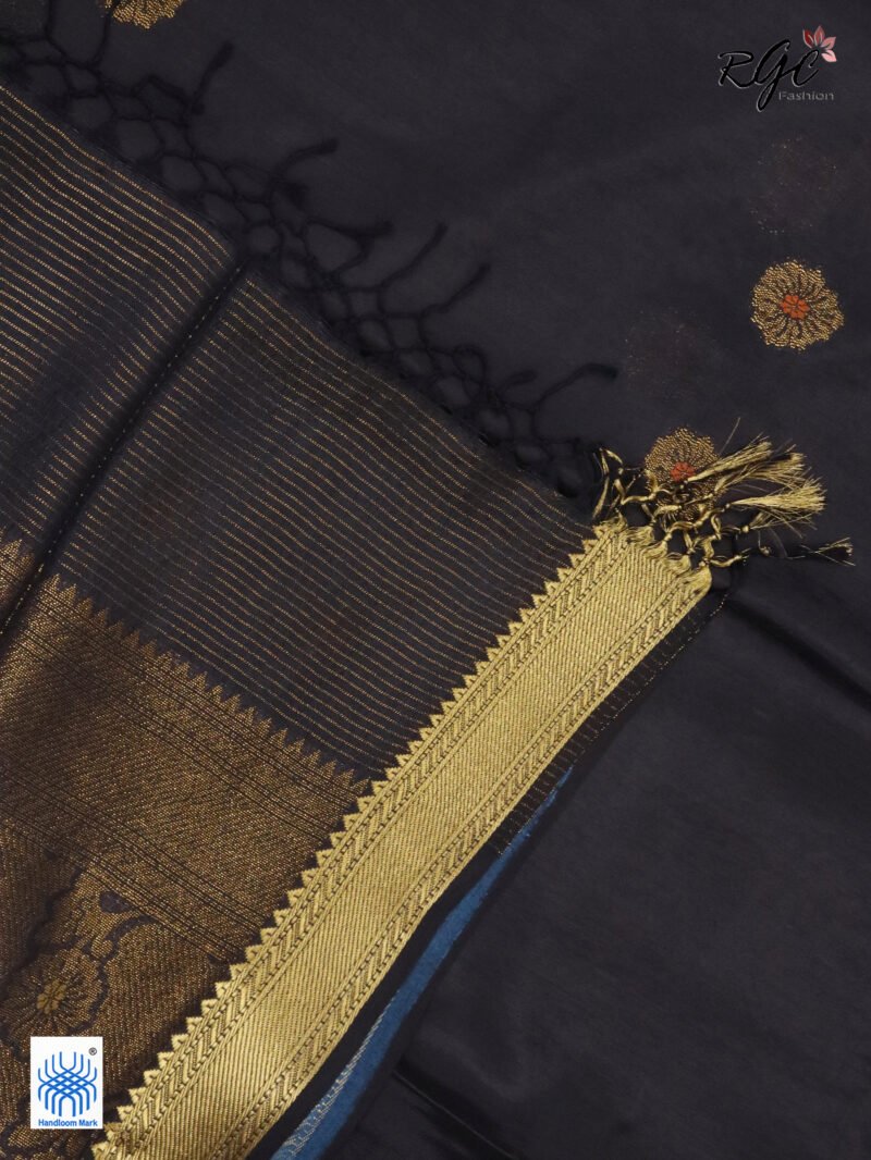 Black Bengal Katan Silk Benarasi Saree - Image 7