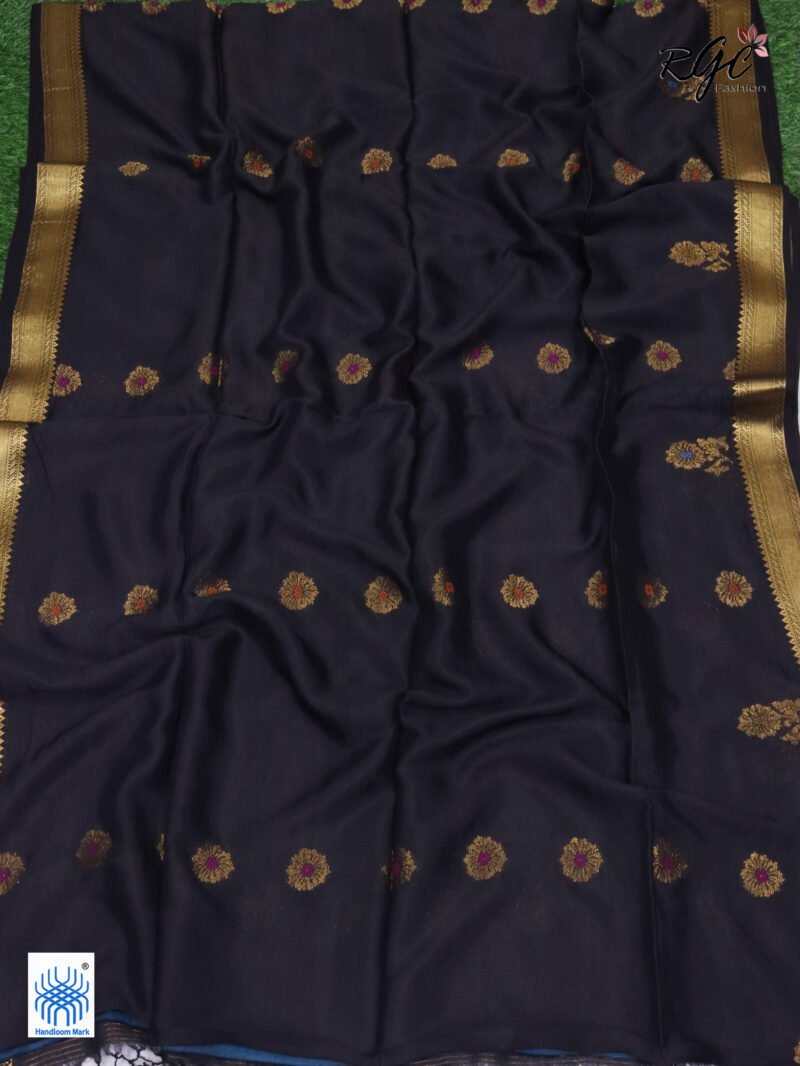 Black Bengal Katan Silk Benarasi Saree - Image 3