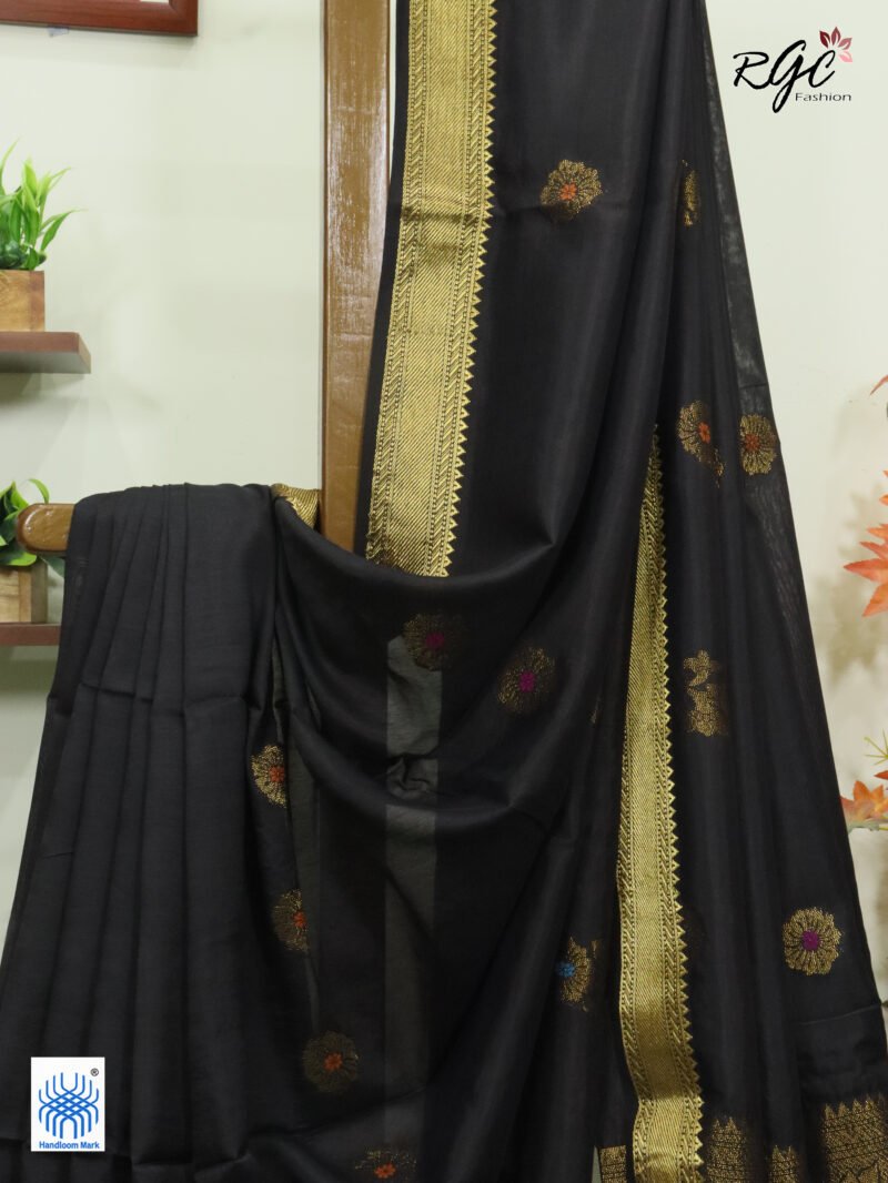 Black Bengal Katan Silk Benarasi Saree - Image 8