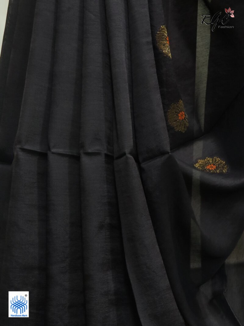 Black Bengal Katan Silk Benarasi Saree - Image 9