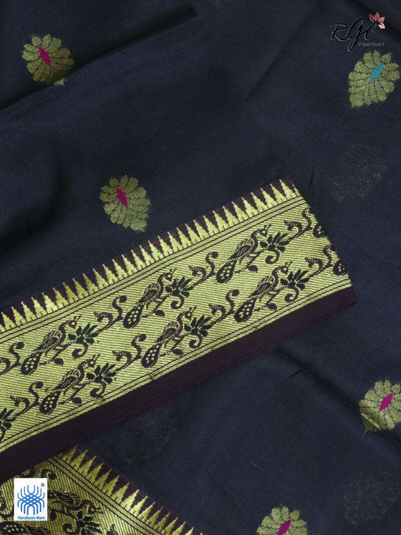 Black Bengal Katan Silk Paithani Saree - Image 4