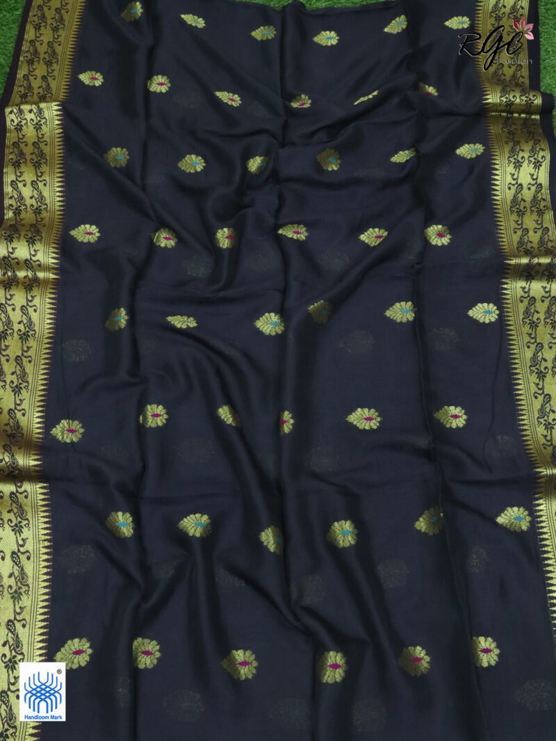 Black Bengal Katan Silk Paithani Saree - Image 9