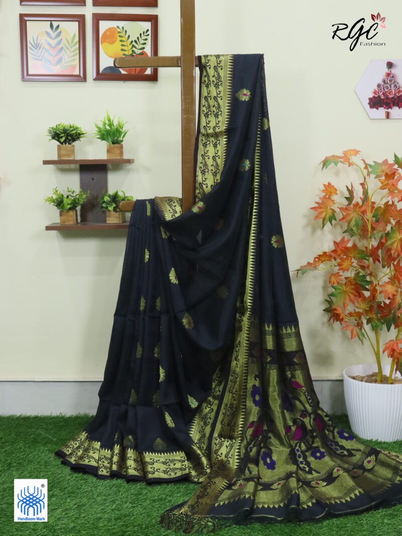 Black Bengal Katan Silk Paithani Saree