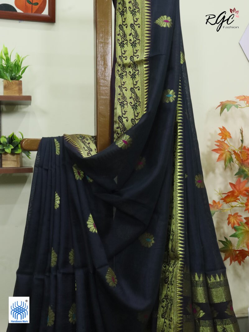 Black Bengal Katan Silk Paithani Saree - Image 3