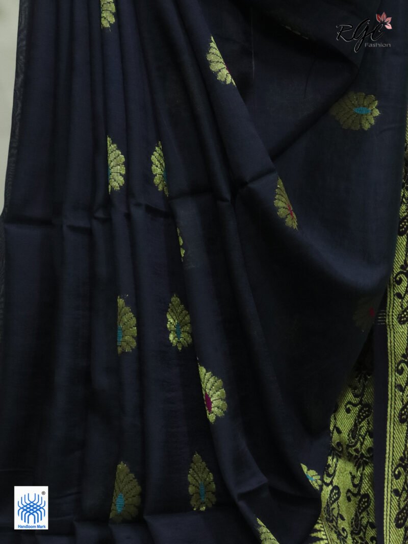 Black Bengal Katan Silk Paithani Saree - Image 8