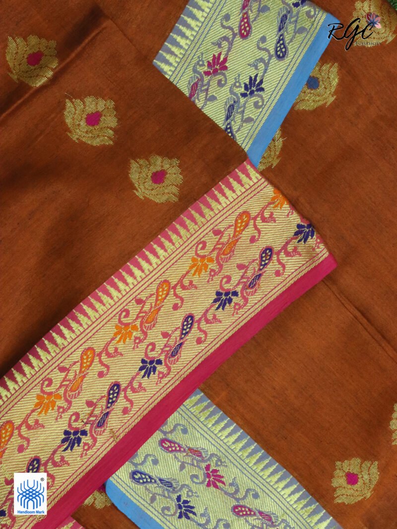 Rust Bengal Katan Silk Paithani Saree - Image 3