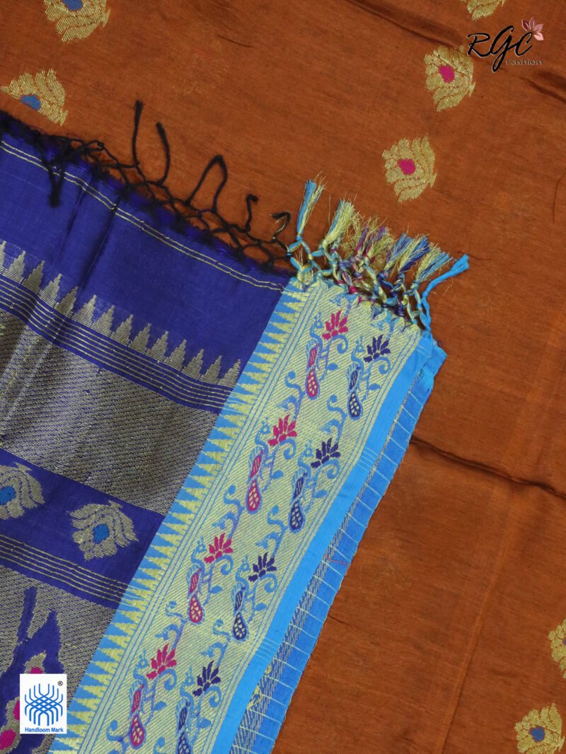 Rust Bengal Katan Silk Paithani Saree - Image 4