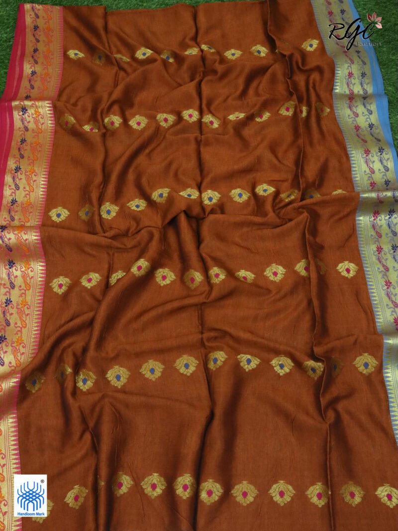 Rust Bengal Katan Silk Paithani Saree - Image 7