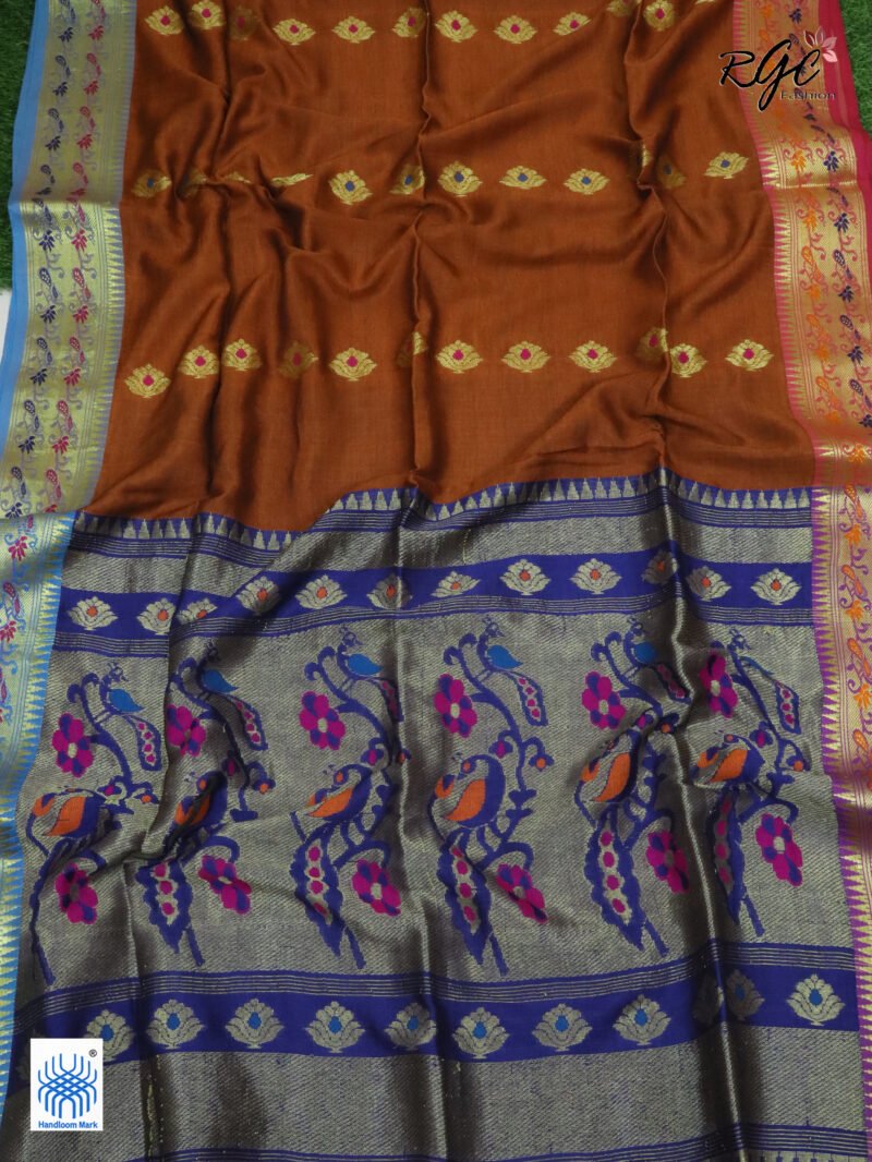 Rust Bengal Katan Silk Paithani Saree - Image 5