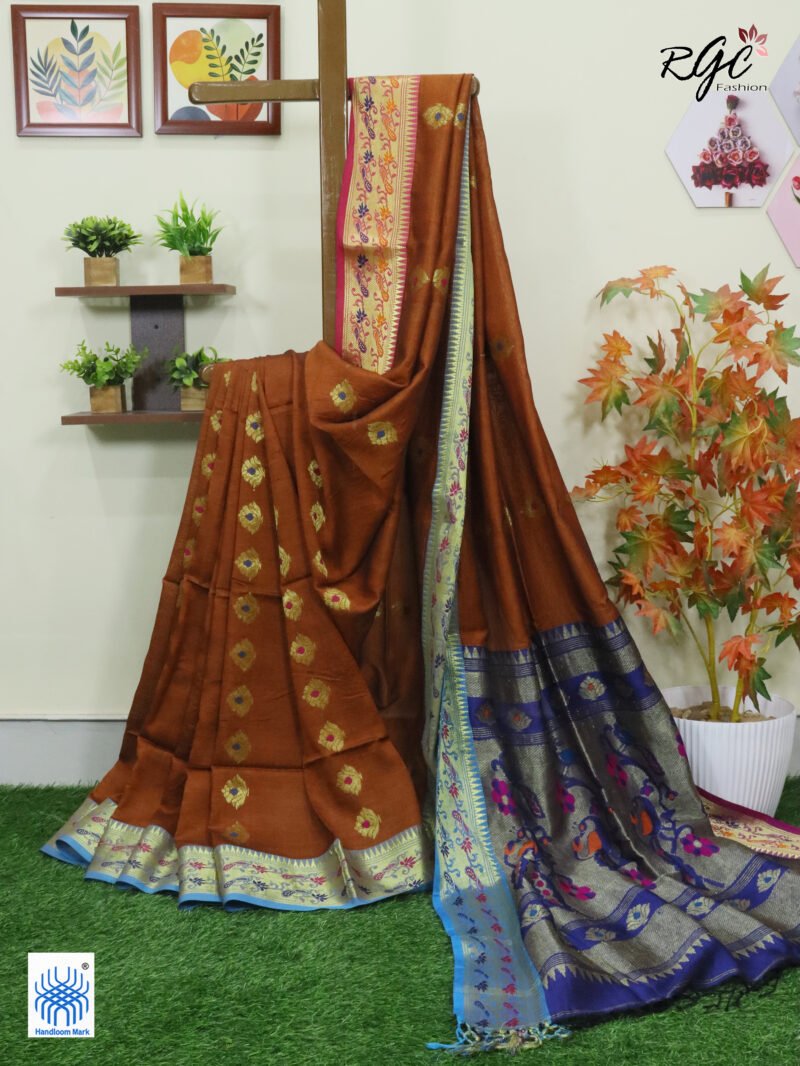 Rust Bengal Katan Silk Paithani Saree